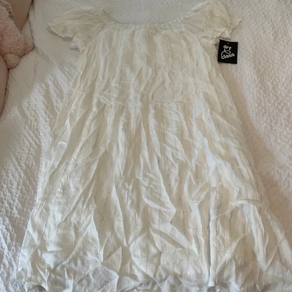 Art Class Youth White Dress With Sparkly Stripes Size XL (14/16) - Picture 1 of 4